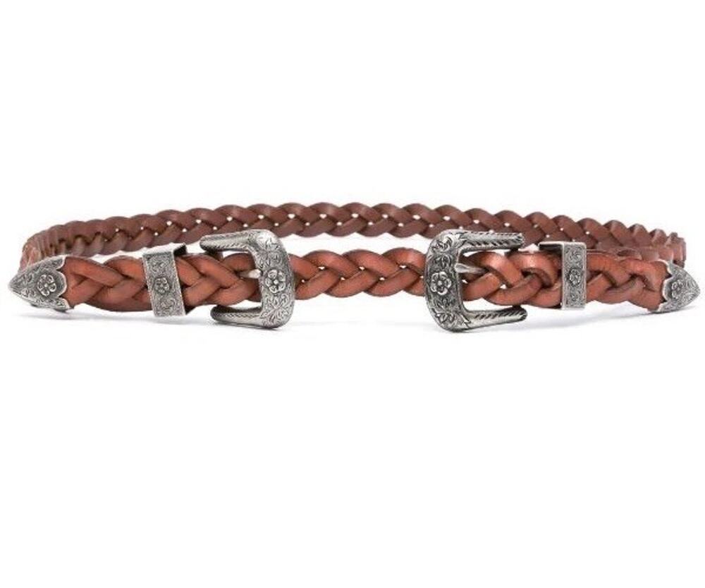 Polo Ralph Lauren women’s Medium braided Leather 20mm double-buckle belt Brown